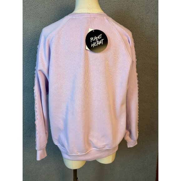 Planet Heart Juniors' Fleece Crochet-Trim Crewneck Sweatshirt Lavender XS NWT's - Picture 4 of 8